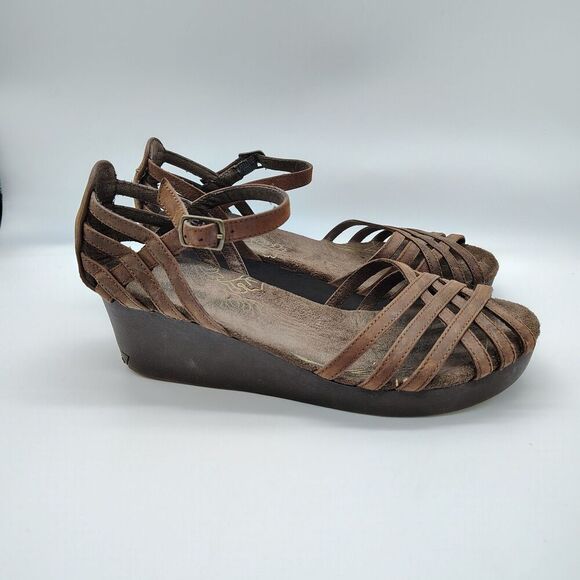 Skechers Womens Brown Strappy Peep Toe Sandals Leather Wedge Boho Y2K Style 8.5 - Picture 1 of 8
